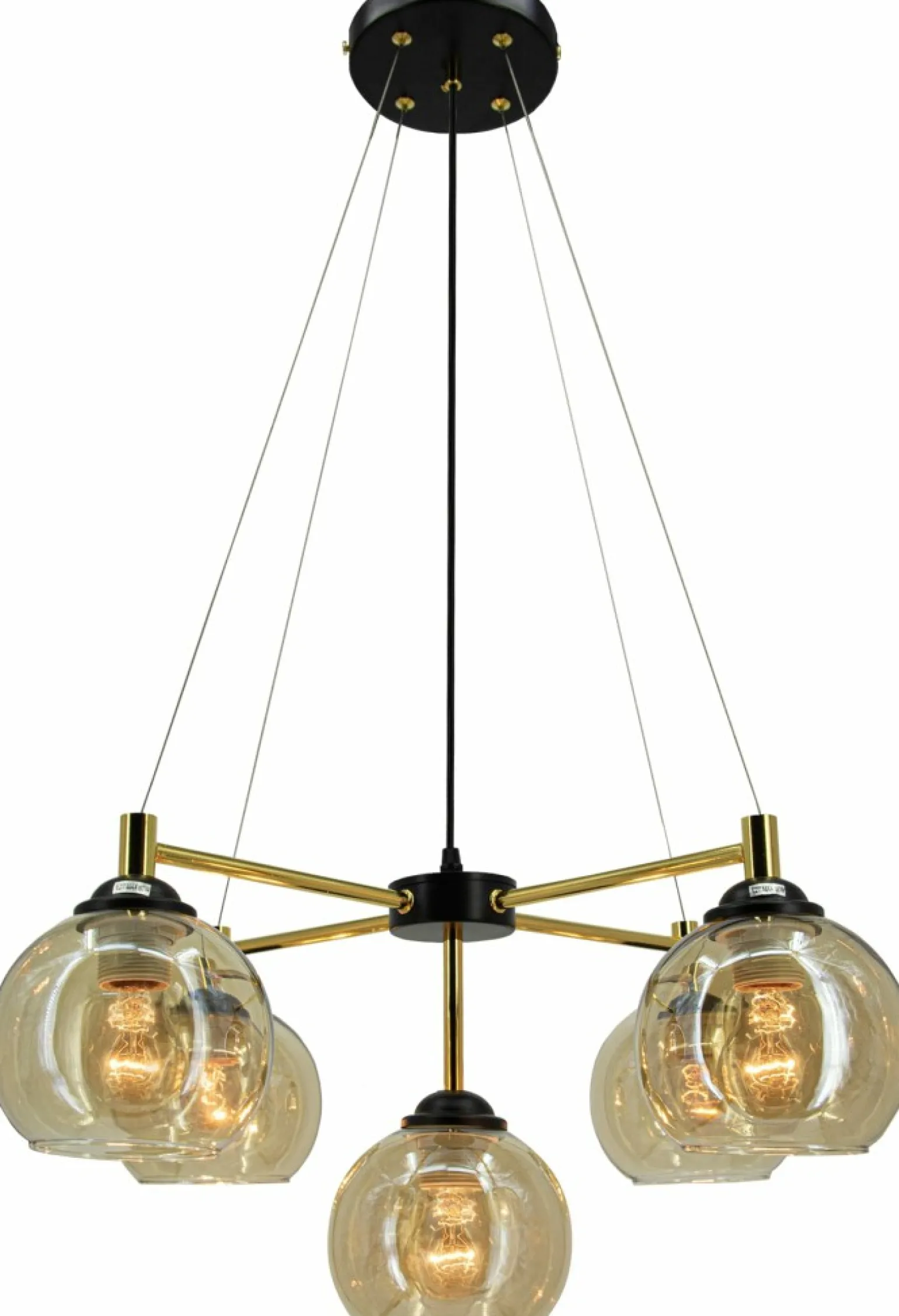 Outlet Nowoczesna, czarno-złota lampa wisząca 6301/5 BL TR VIVIEN | Kaja Żyrandole Nowoczesne