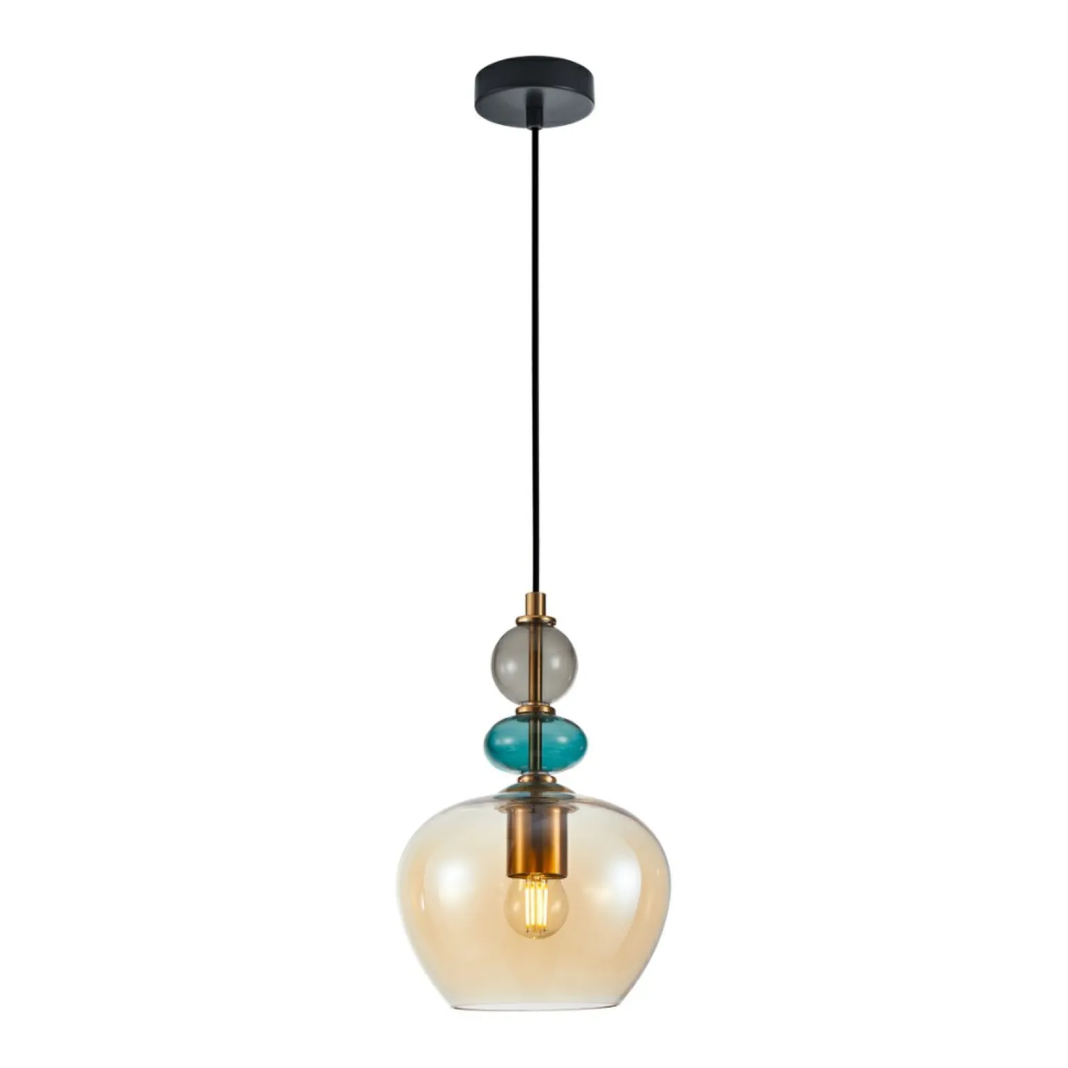 Sale Ozdobna lampa wisząca do sypialni PND-30263-1A-BRO-AMB z serii BUSCO Żyrandole Nowoczesne