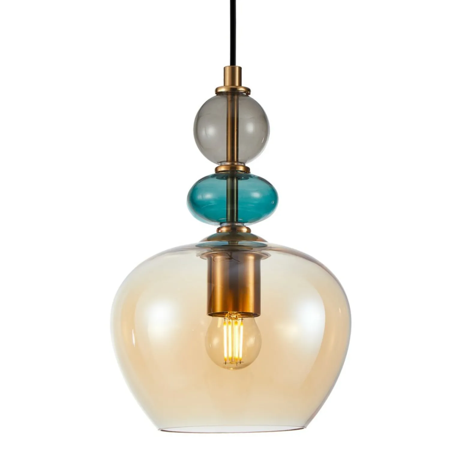 Sale Ozdobna lampa wisząca do sypialni PND-30263-1A-BRO-AMB z serii BUSCO Żyrandole Nowoczesne