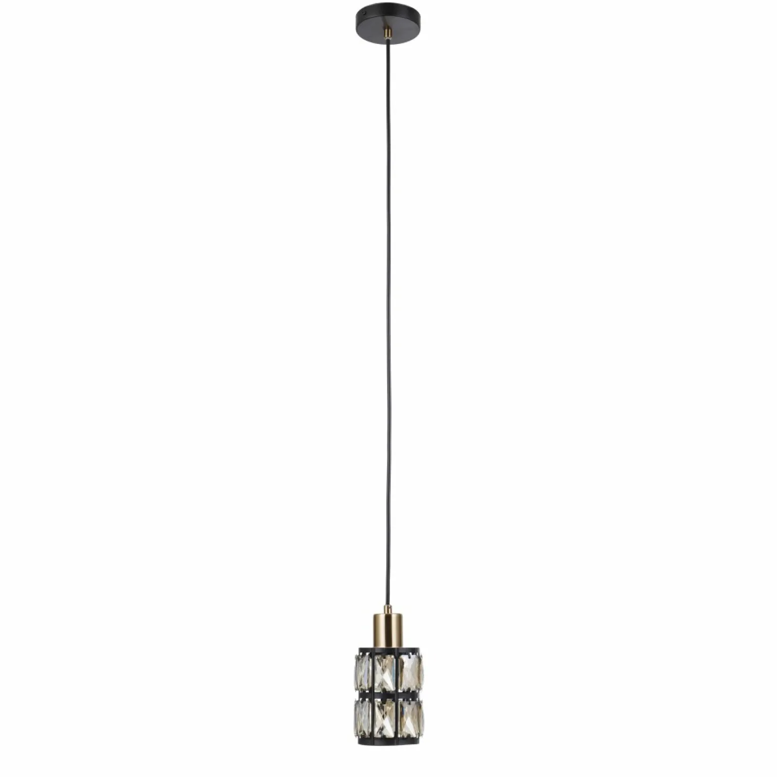 Outlet Pojedynczy zwis z kloszem z kryształków PND-44236-1-BK-GD MENFI Żyrandole Nowoczesne
