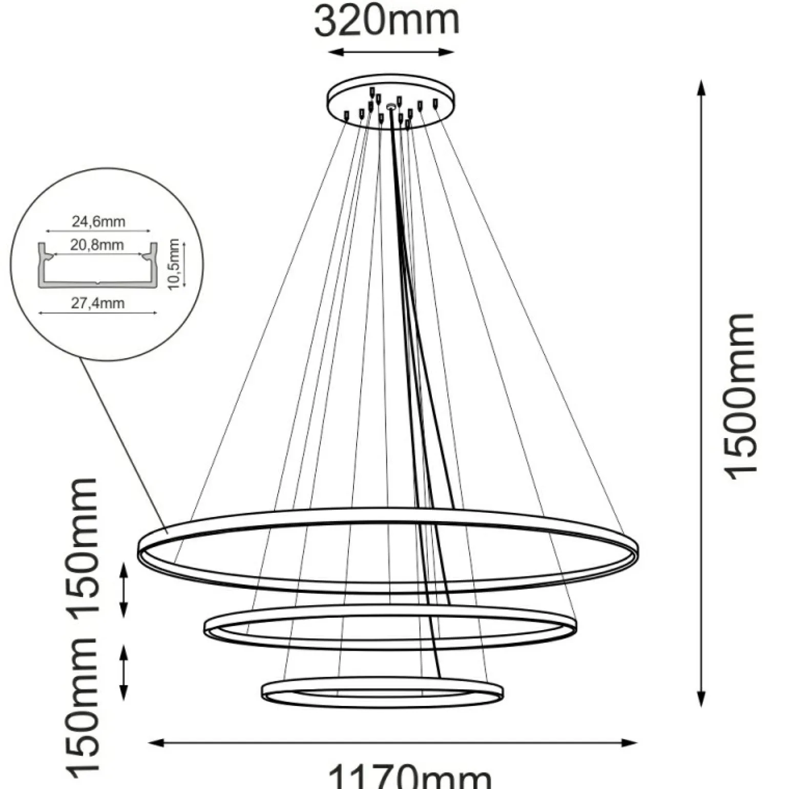Online Potrójna, ledowa lampa wisząca ⌀117cm 4000K ANT 5431 z serii AGA Żyrandole Nowoczesne