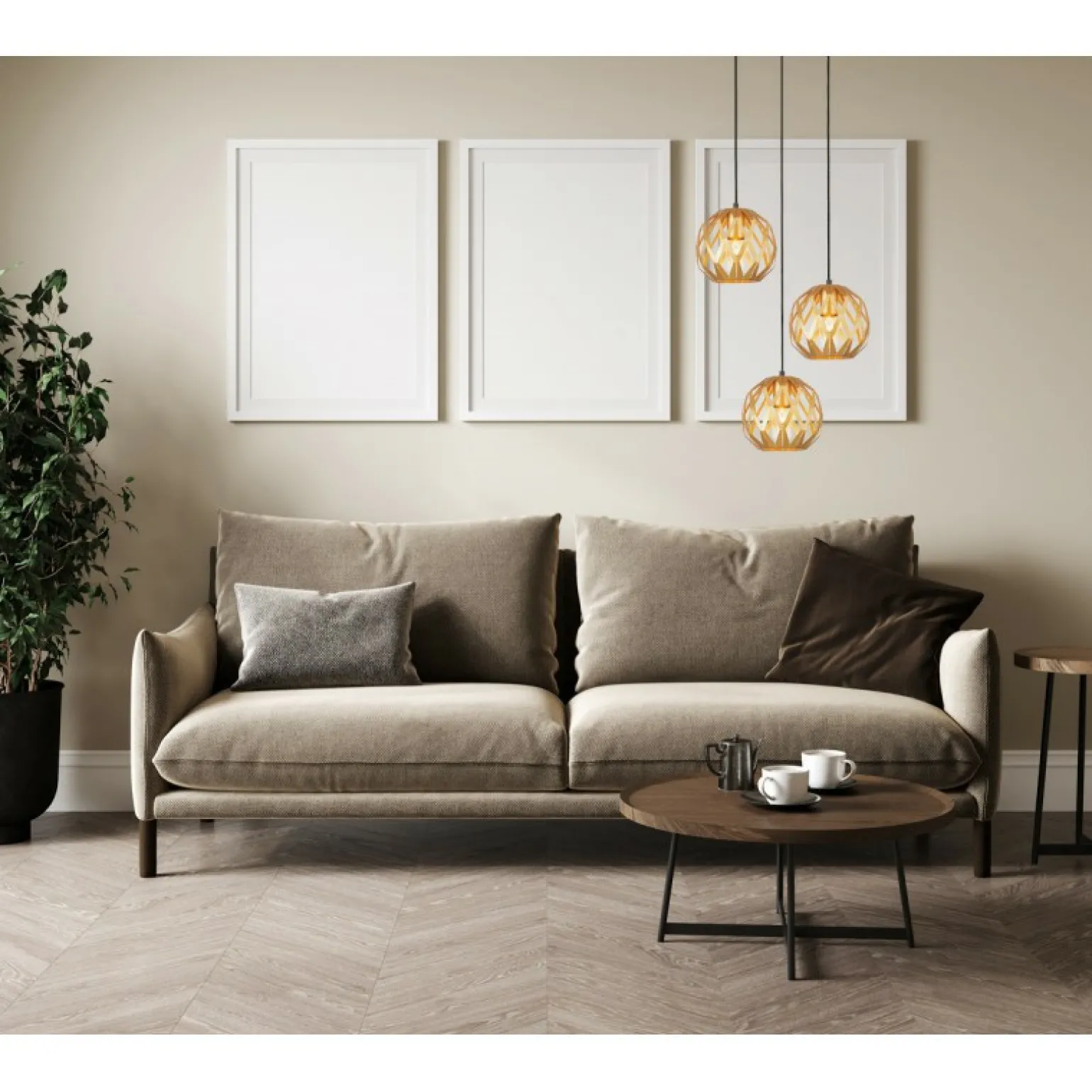 Shop Potrójna, ozdobna lampa do salonu PND-22341-3SA-GD z serii HILO | Kaja Żyrandole Nowoczesne