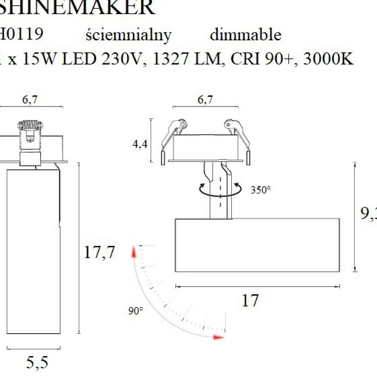 Sklep Kaja Reflektor LED podtynkowy, regulowany MX H0119 SHINEMAKER | Kaja* Lampy Led | Oprawy Podtynkowe