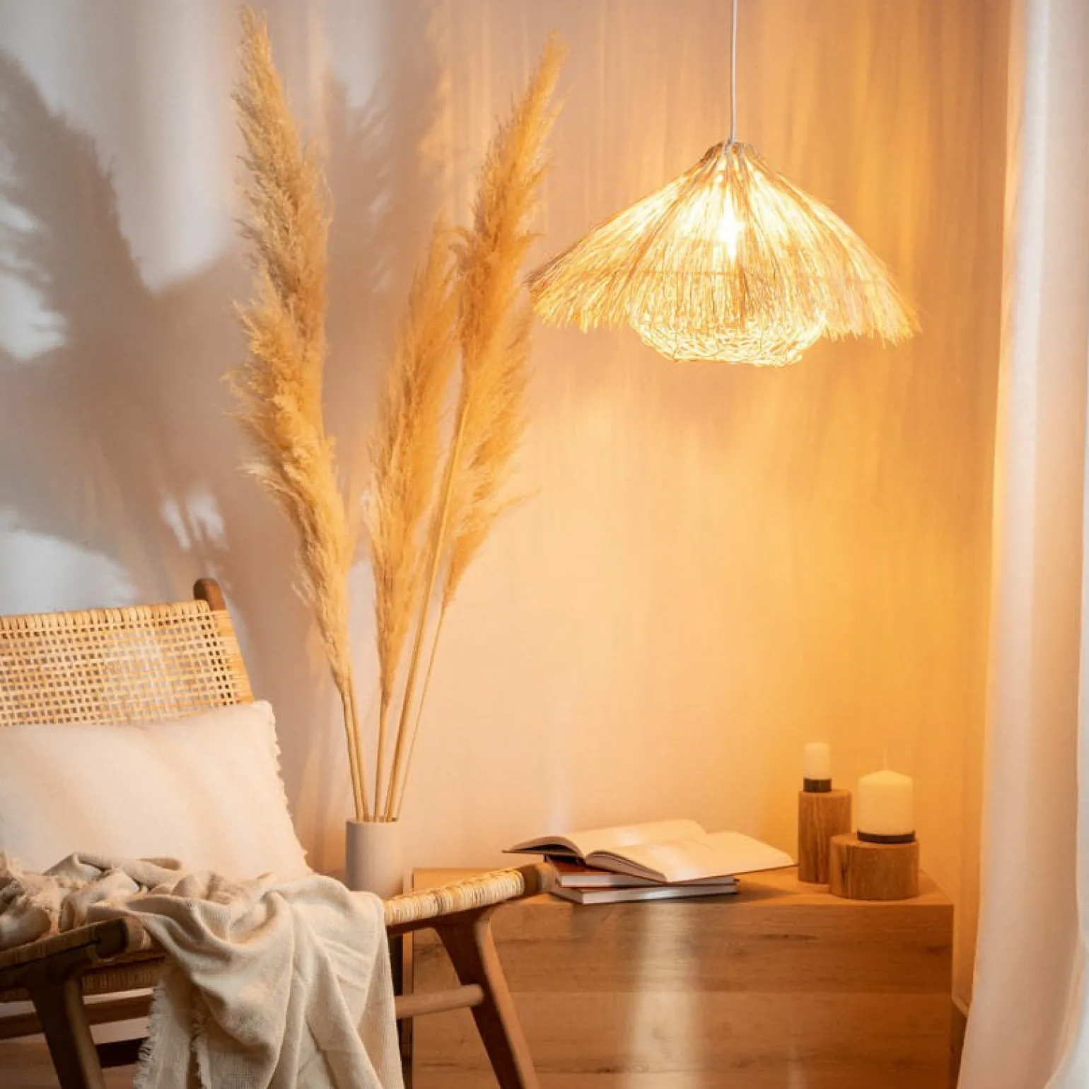 Best Rozkloszowana lampa wisząca z rattanu ABR-NLW32-BH-E27 BOHO | Kaja Żyrandole Nowoczesne