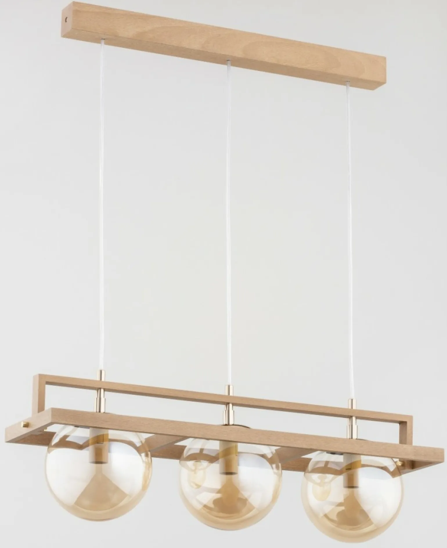 Outlet Stylowa, drewniana lampa wisząca, szklane klosze AL 63053 | Kaja Żyrandole Nowoczesne