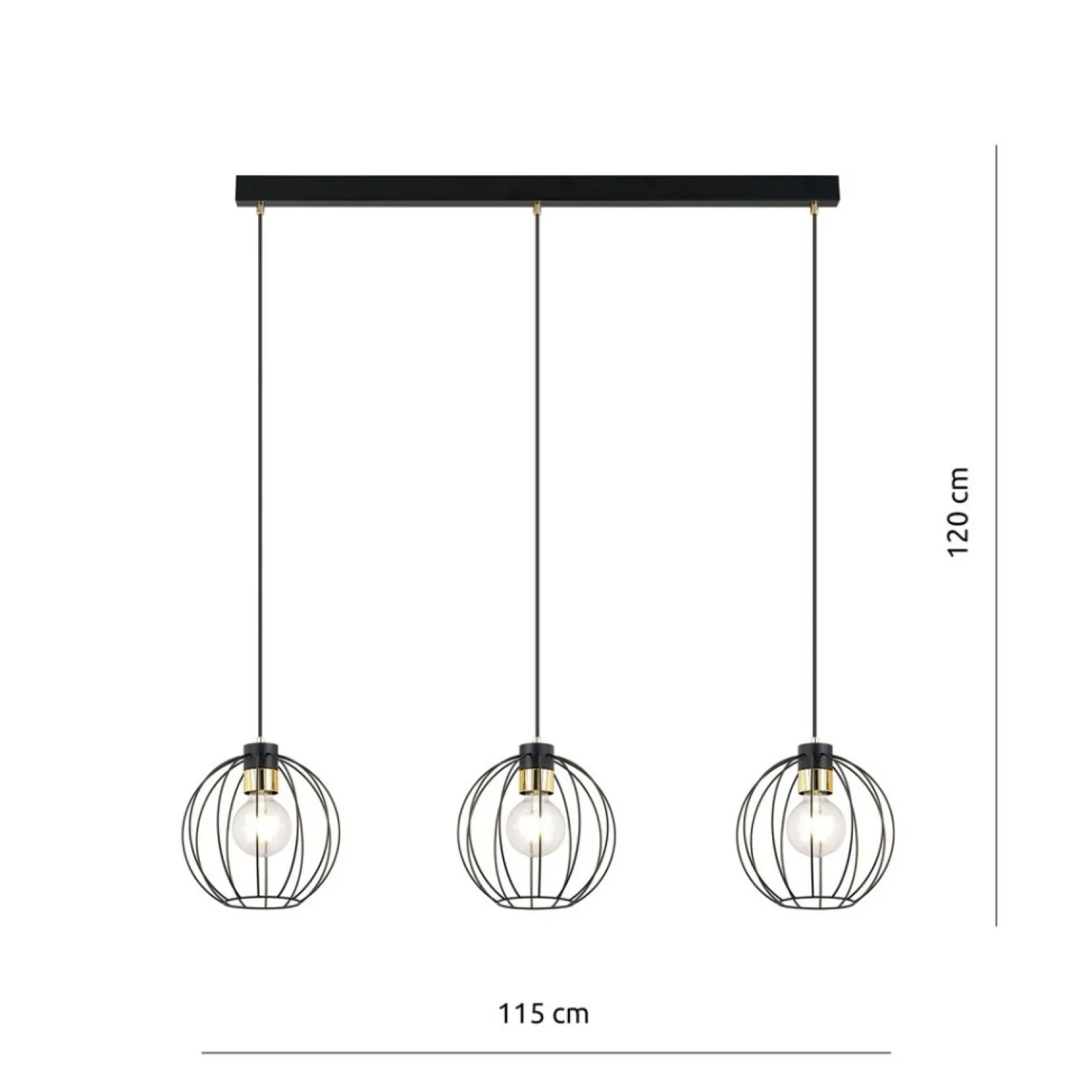 Best Symetryczna lampa wisząca na listwie czarno-złota 1222/3 z serii GINO Żyrandole Nowoczesne