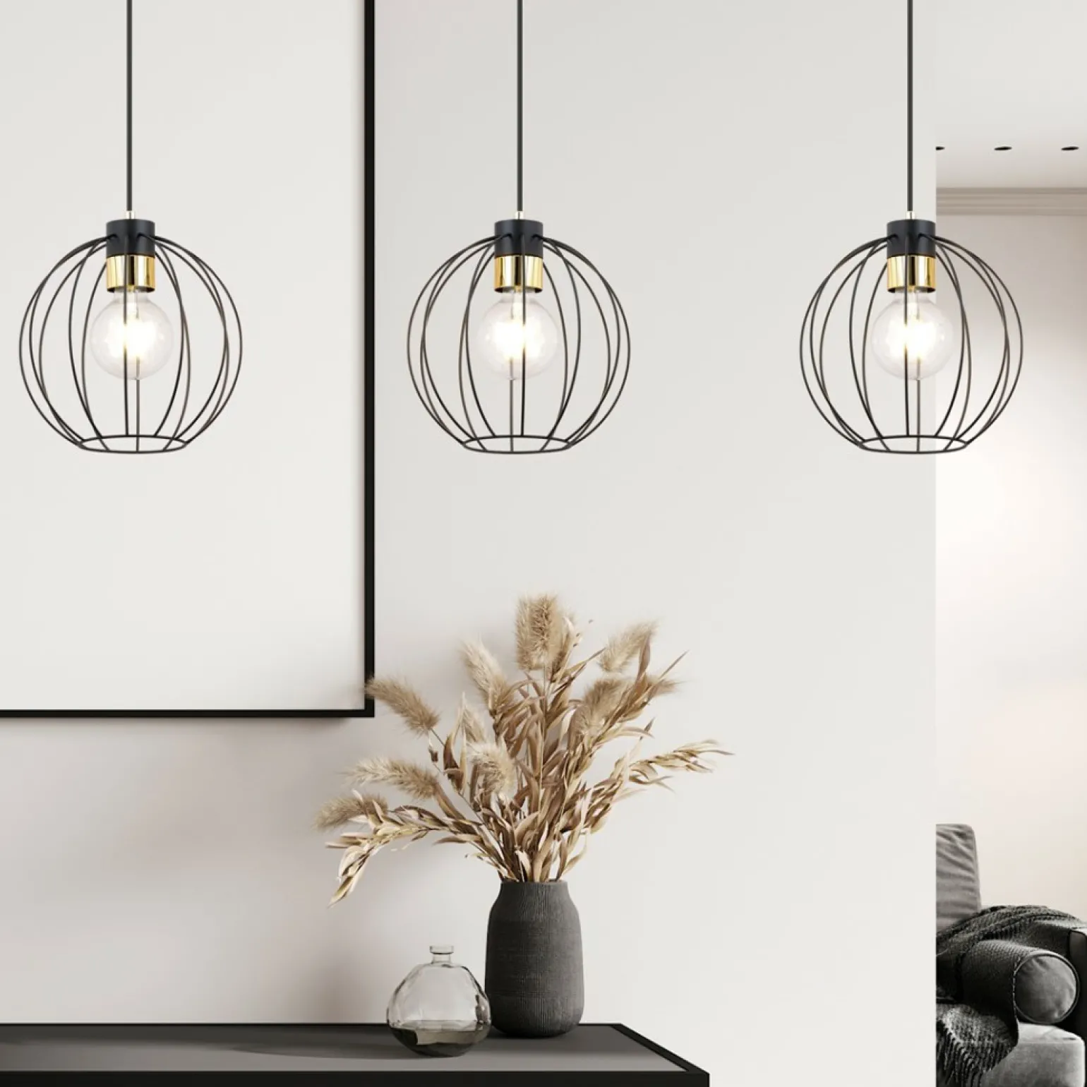 Best Symetryczna lampa wisząca na listwie czarno-złota 1222/3 z serii GINO Żyrandole Nowoczesne