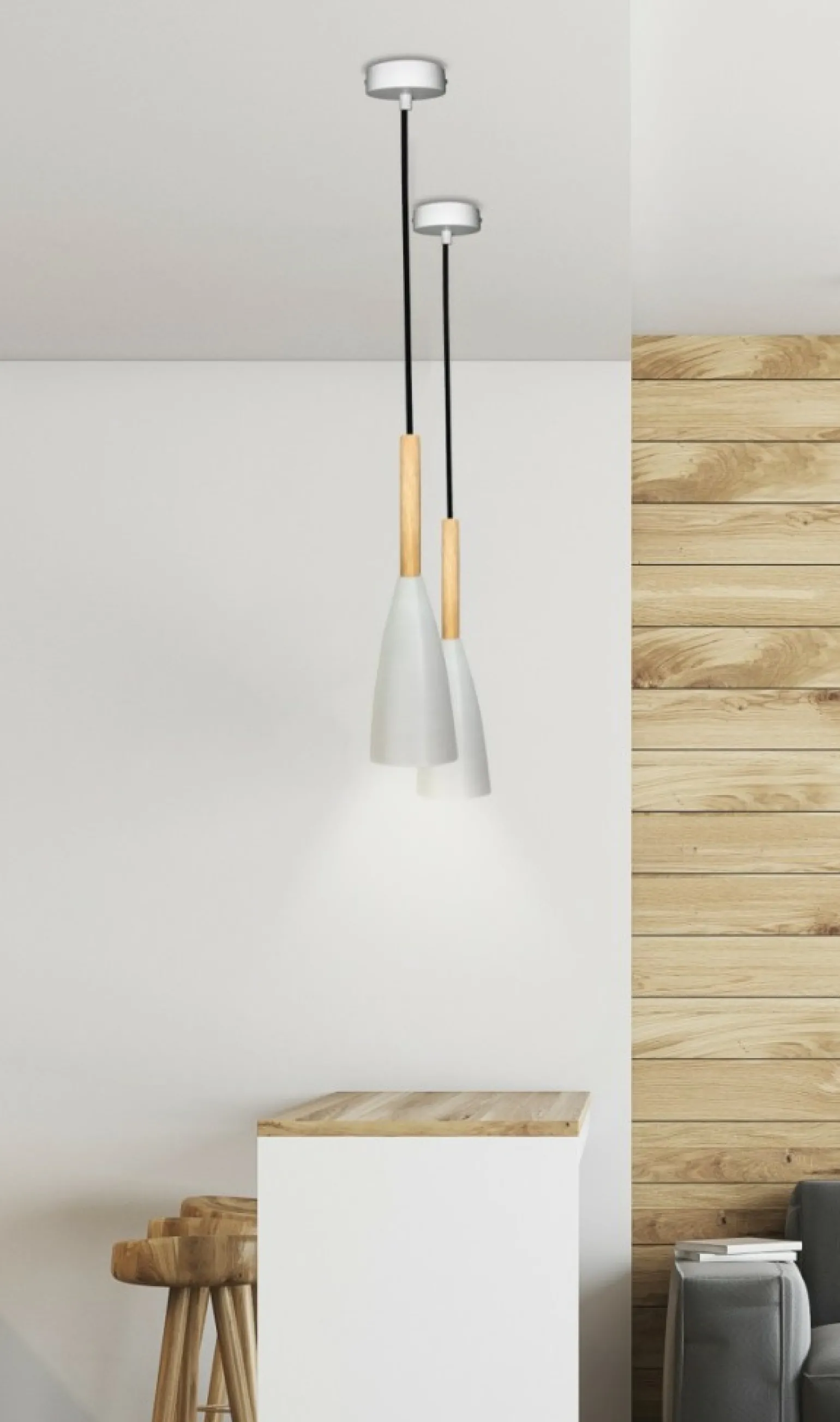 Best Sale Szara lampa wisząca z drewnem E27 LEDEA 50101265 TROSA | Kaja Żyrandole Nowoczesne