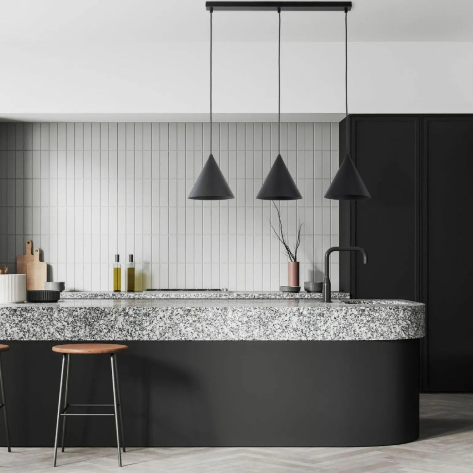 Fashion Szeroka listwa ze zwisami, nad stół TK 10060 CONO BLACK | Kaja Żyrandole Nowoczesne