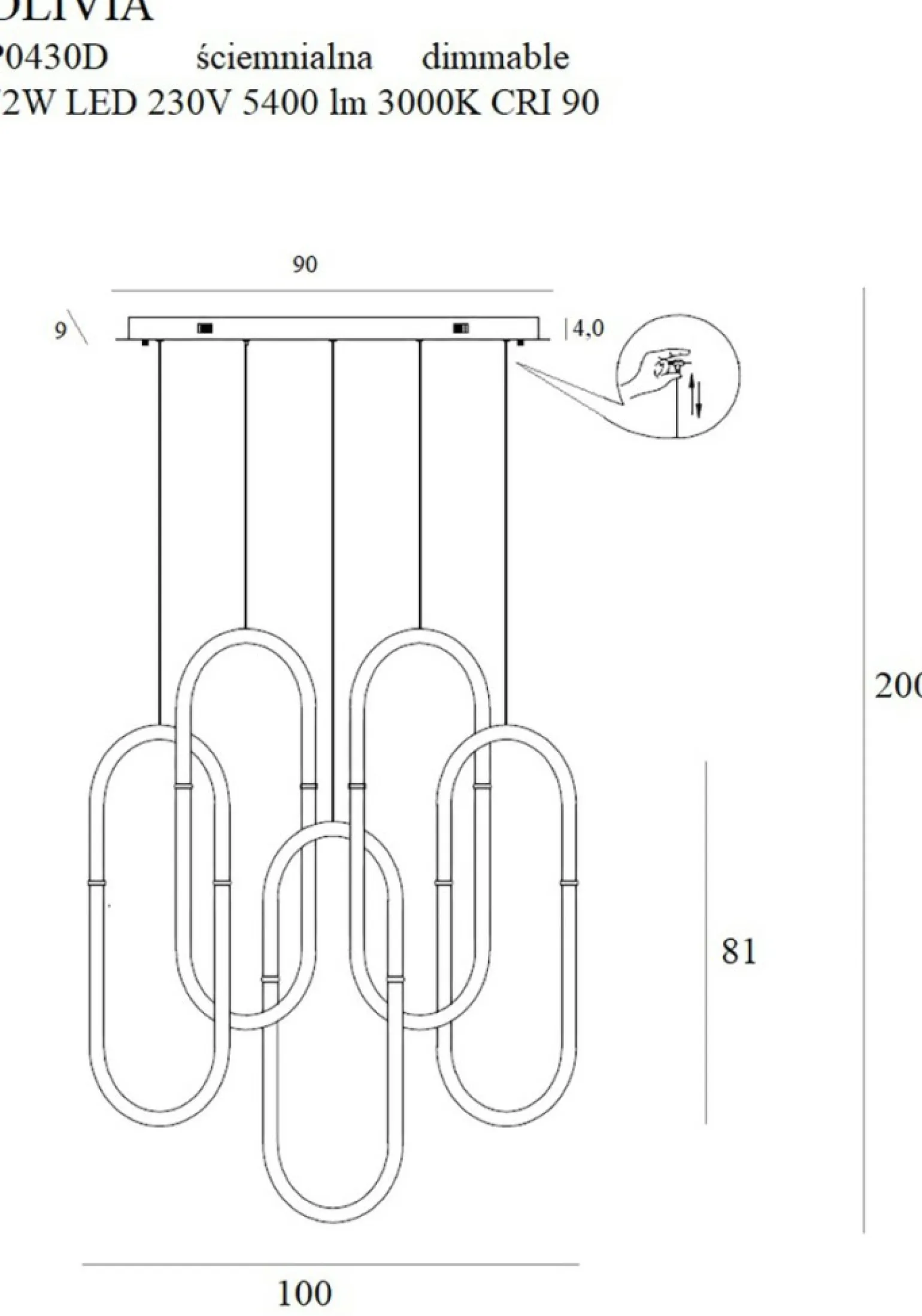 Best Sale Złota lampa wisząca LED ściemnialna MX P0430D OLIVIA | Kaja Żyrandole Nowoczesne